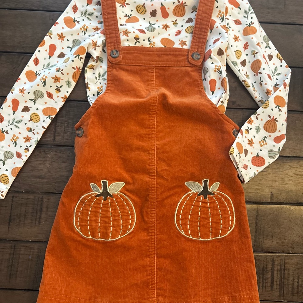 Orange Pumpkin Corduroy Dress Overalls